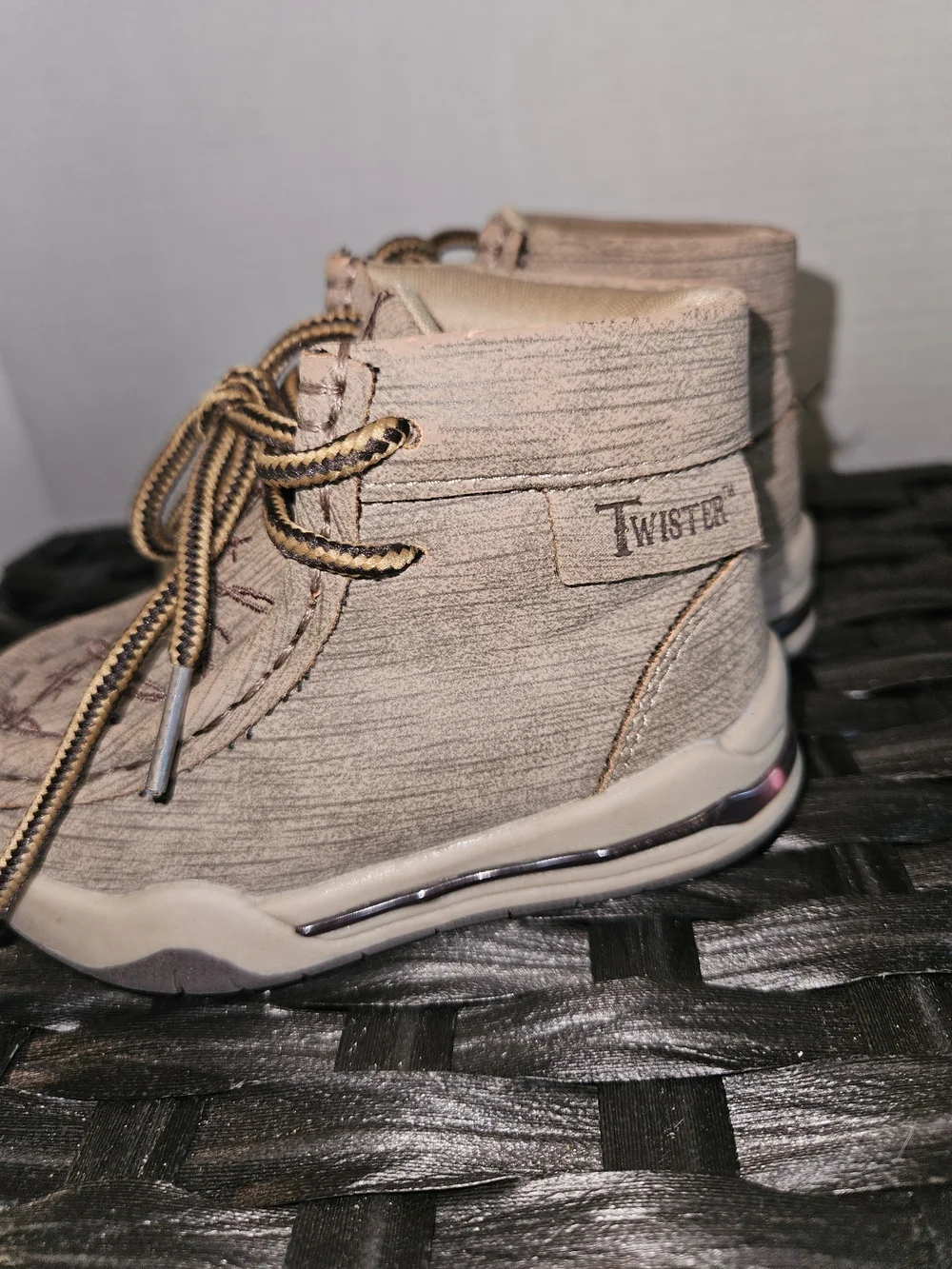 Twister Kids Tan Moccasin-Style Lace-Up Light Up Boots